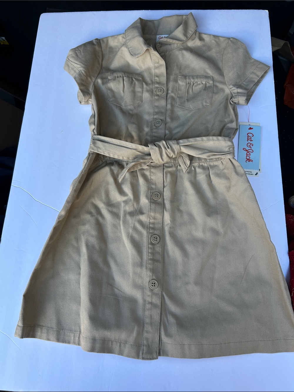 Cat & Jack 6 Girls' Tan Shirt Dress with Waist Tie nwt